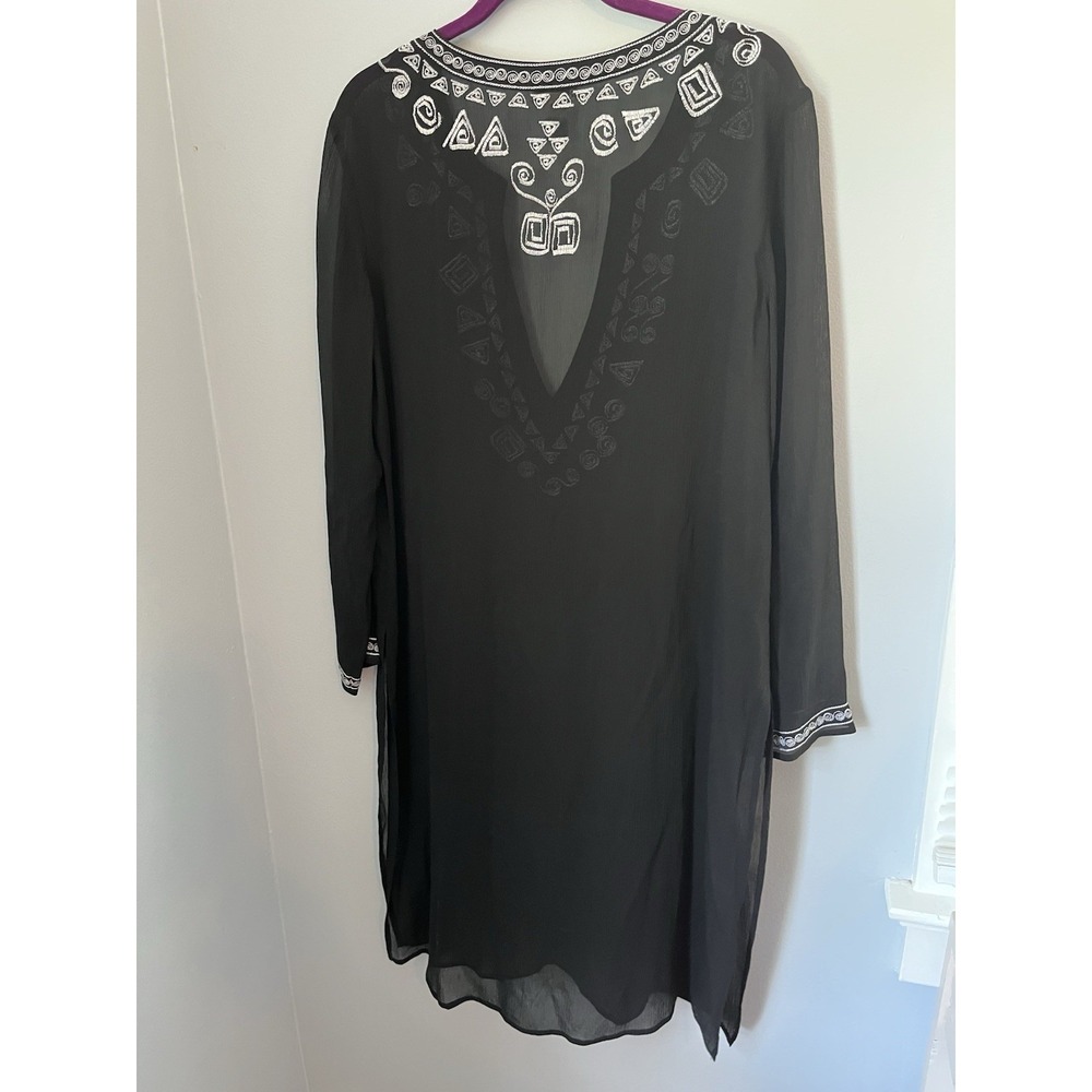 Chico's Women's Lightweight Semi-Sheer Cover Up Tunic Size 1 Black White Embroid - Picture 2 of 10